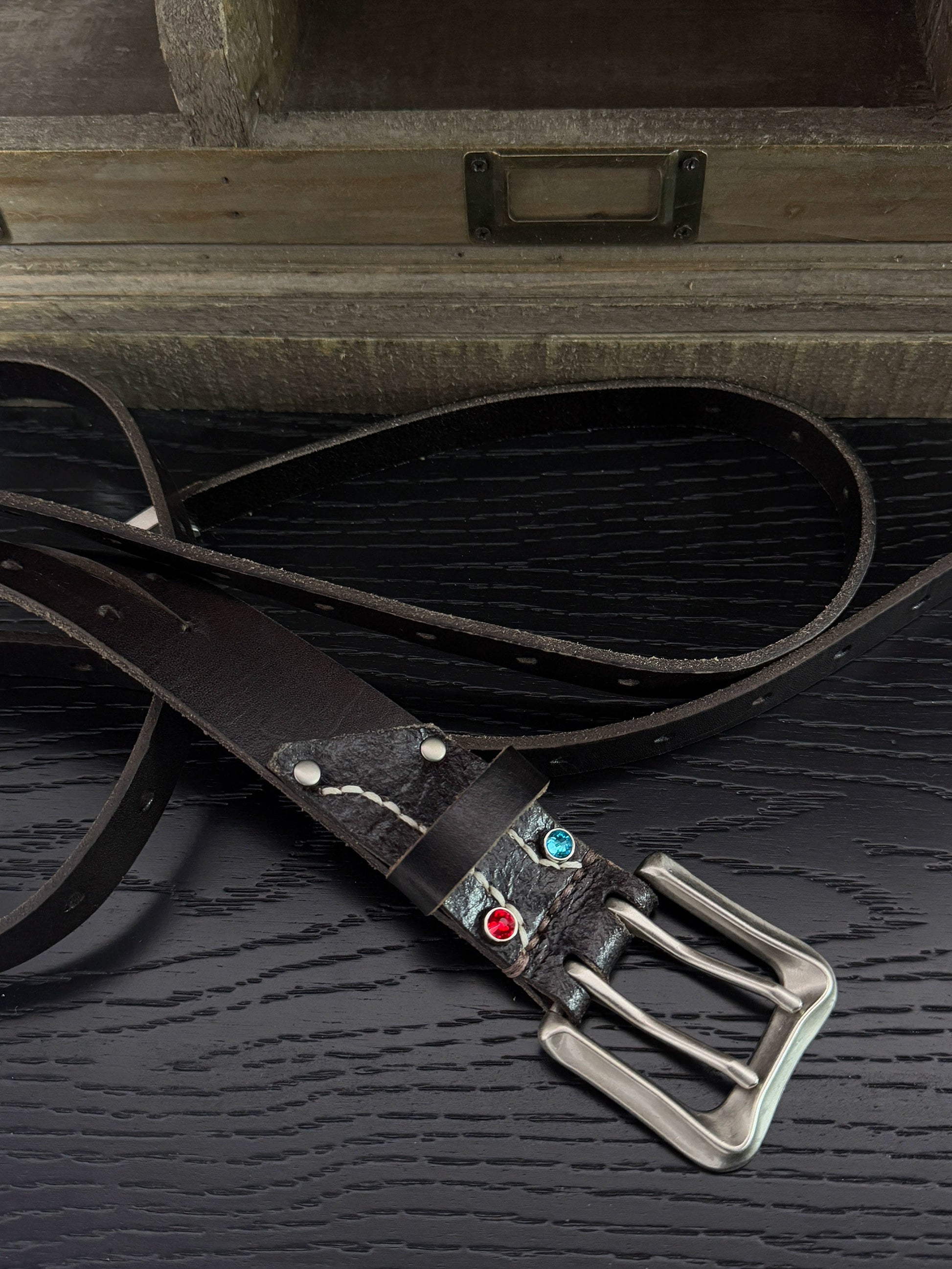 Gemstone hand-stitched belt