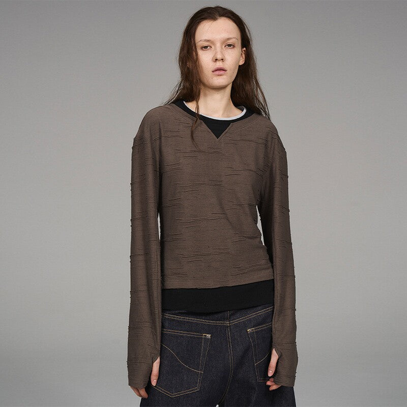 Multi-layer Color-Blocking Long-Sleeve T-Shirt