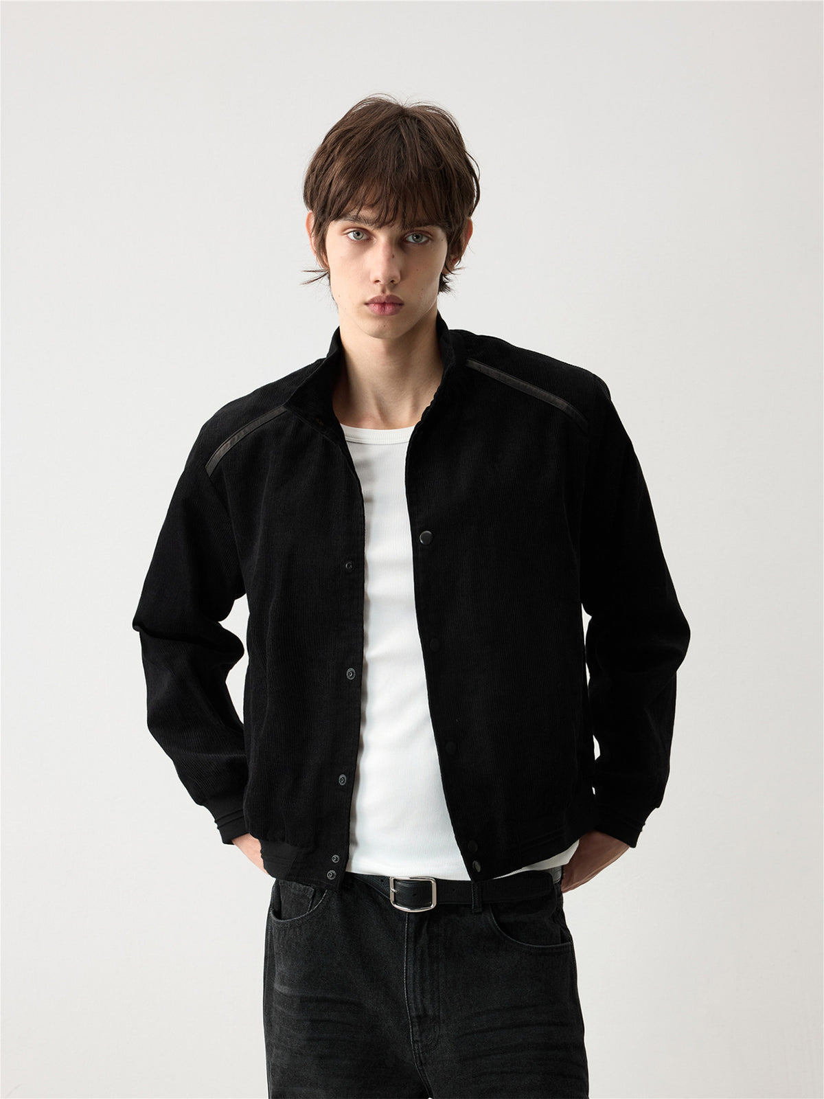 Corduroy Patchwork Genuine Leather Jacket