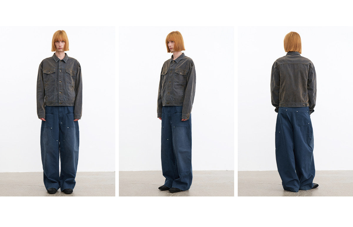 Mud velvet washed distressed denim jacket