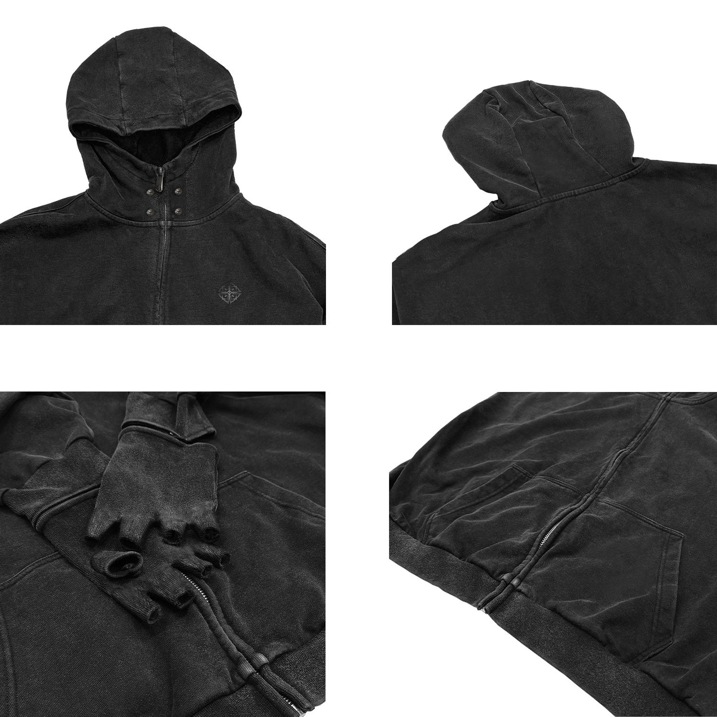 Embroidered rivets finger hoodie