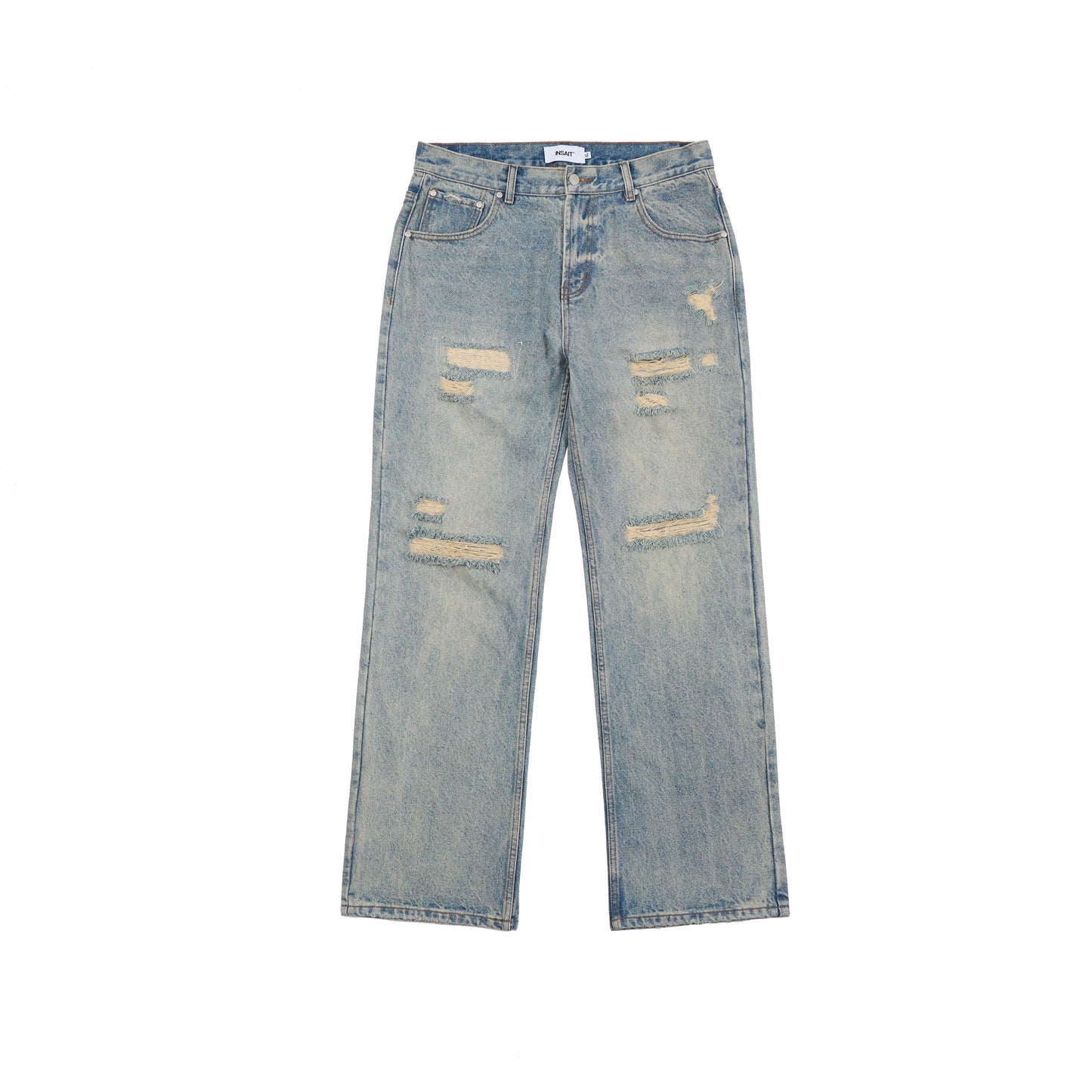 Roll Straight Ripped Patch Jeans