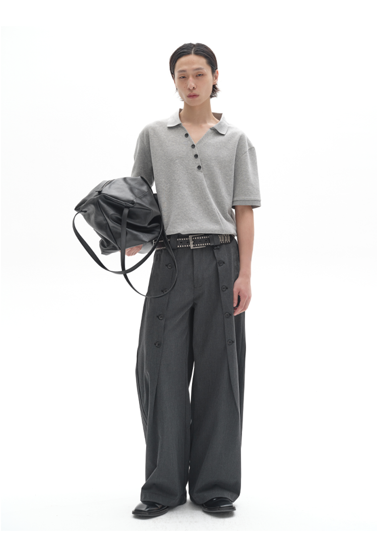 Wide Leg Button Suit Pants