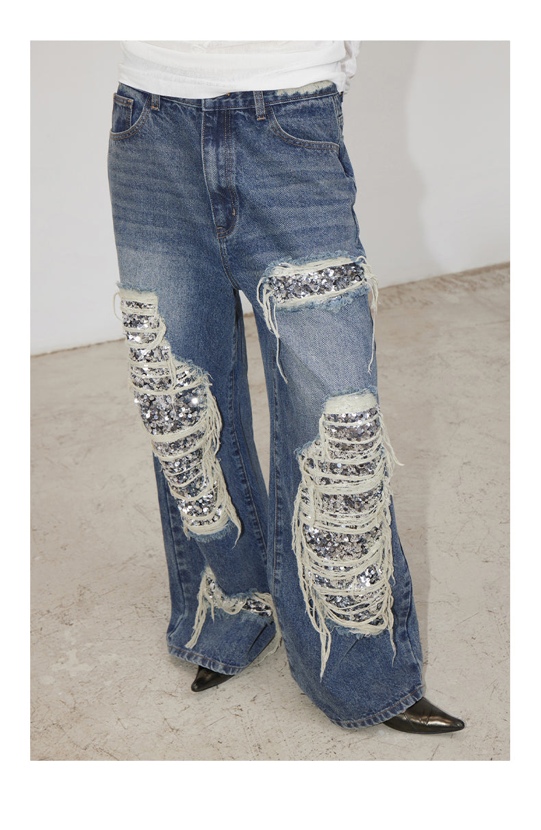 Ripped Primary wash Glitter jeans