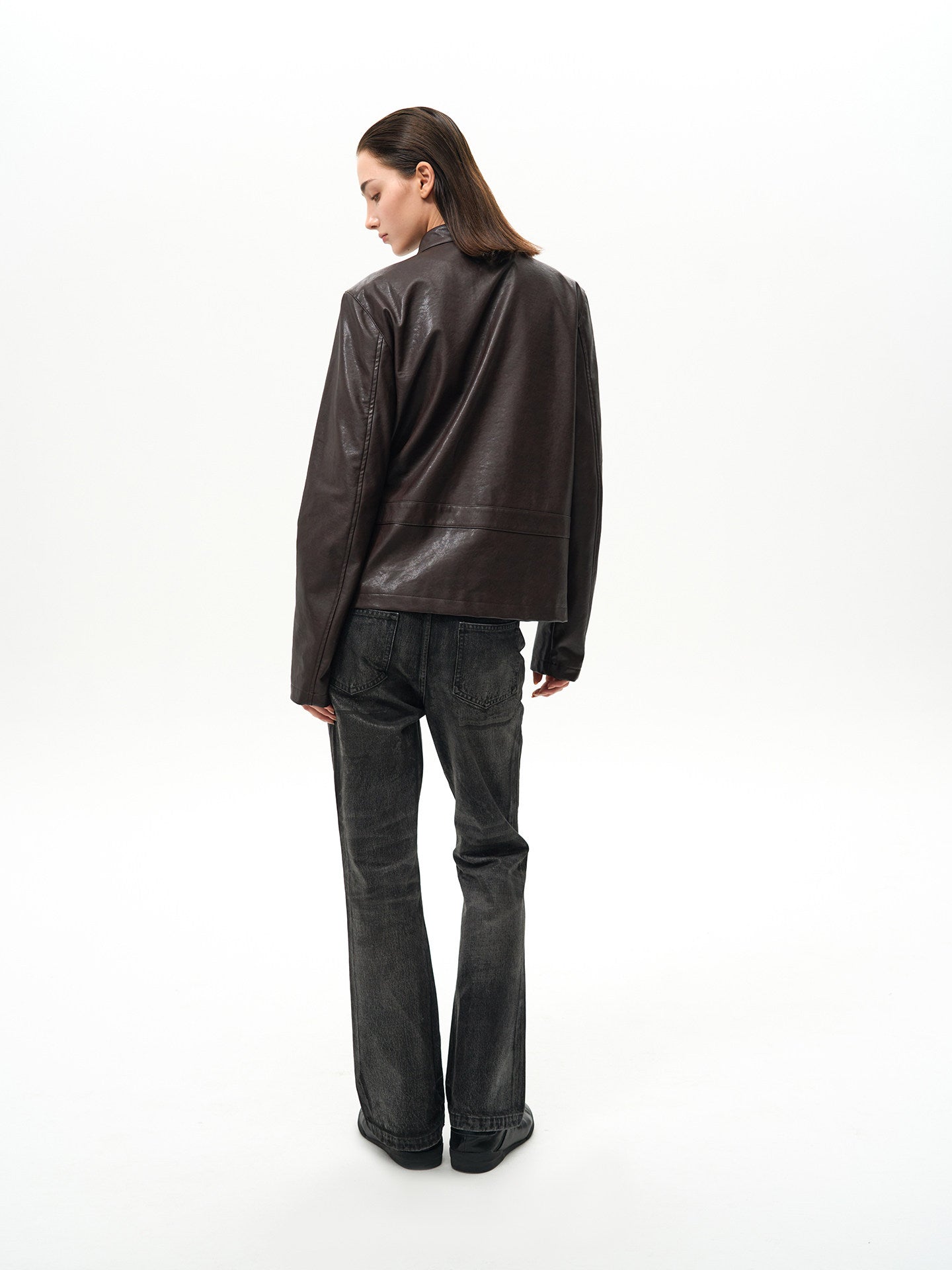 Turtleneck Asymmetrical Leather Jacket