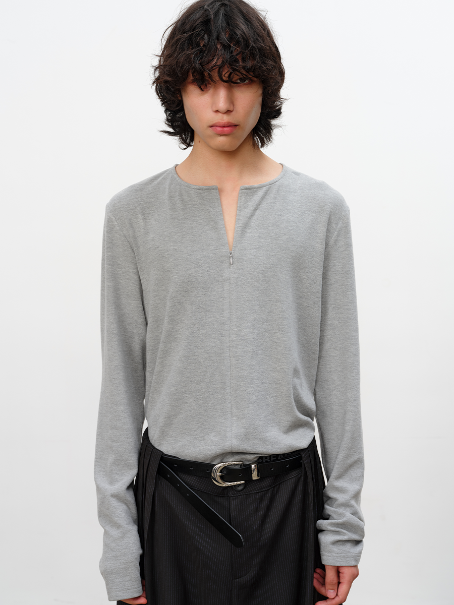 Half-Open Zip Long Sleeve T-shirt