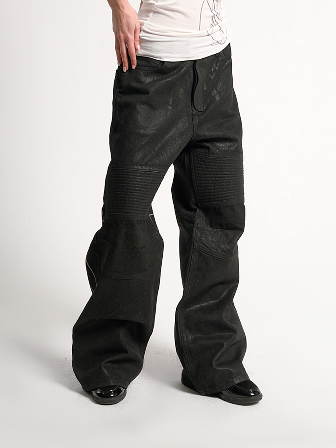 Wax Embroidery Heavy Biker Jeans