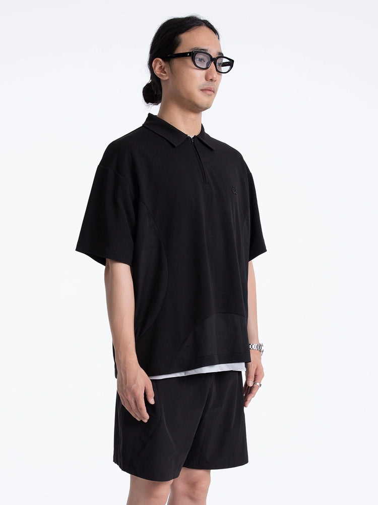 Mesh Panel Zip Polo