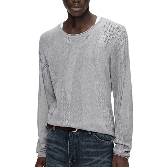 Patchwork sheer long-sleeve sweater