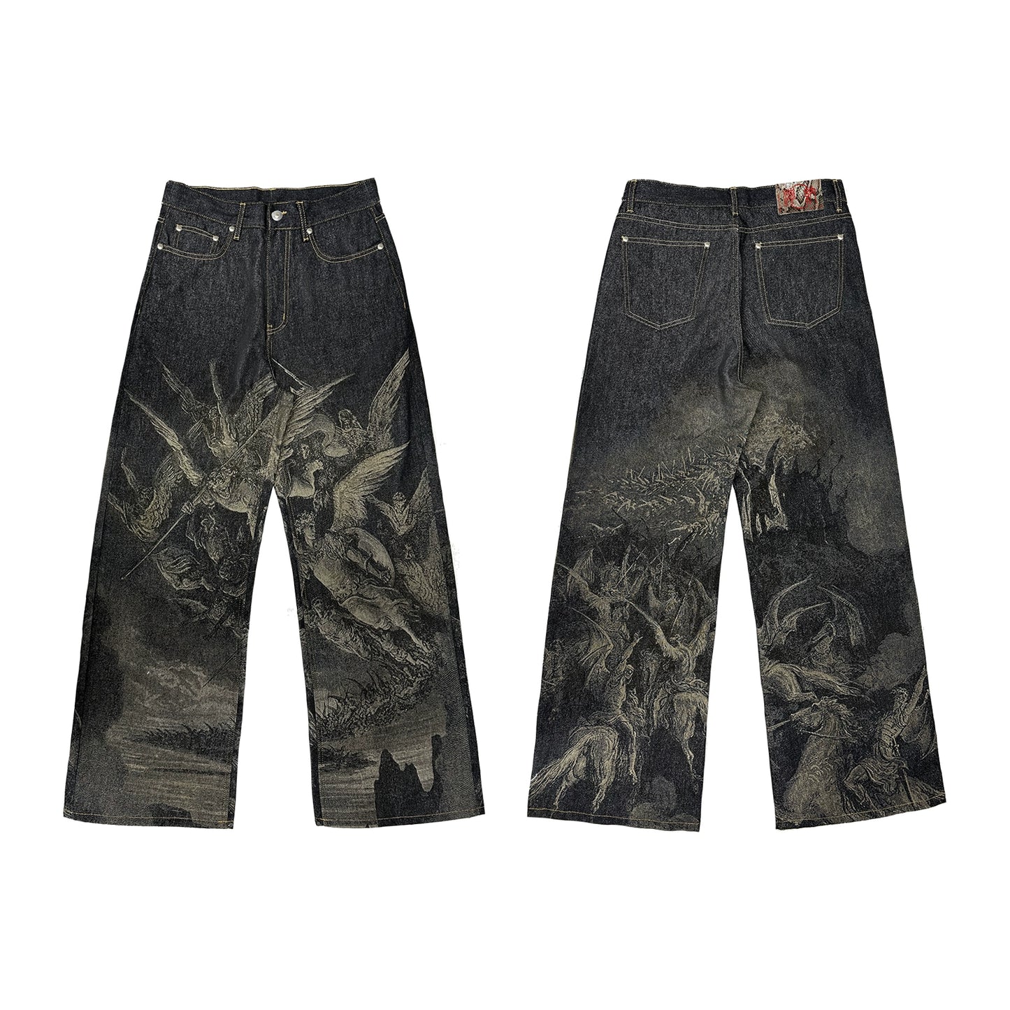 "Paradise Lost" Python Leather Label Baggy Jeans