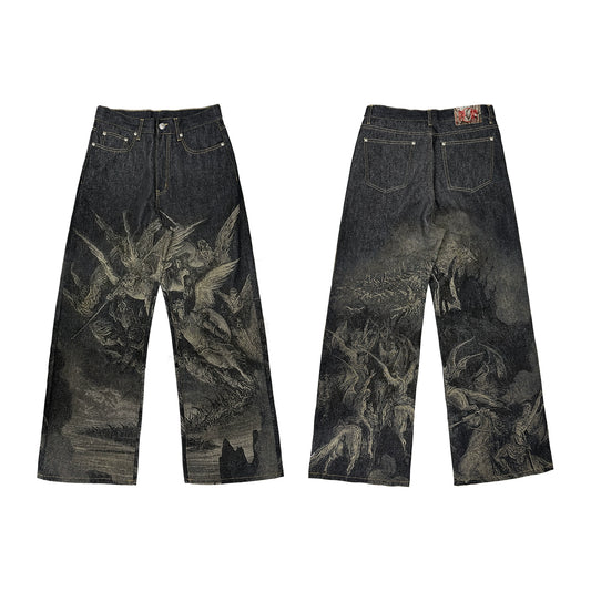 "Paradise Lost" Python Leather Label Baggy Jeans