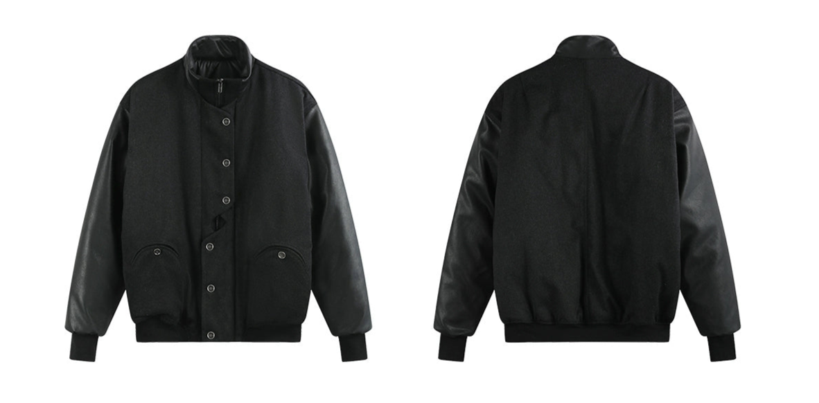 "soja" wool tweed leather sleeve jacket