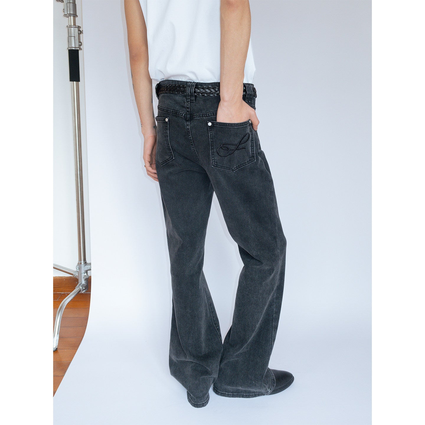 Washed Embroidered Bootcut Jeans