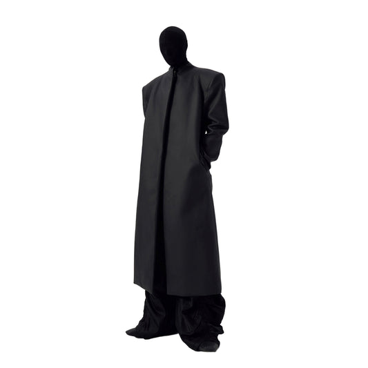 Matte Coated Padded Shoulder Long Trench Coat