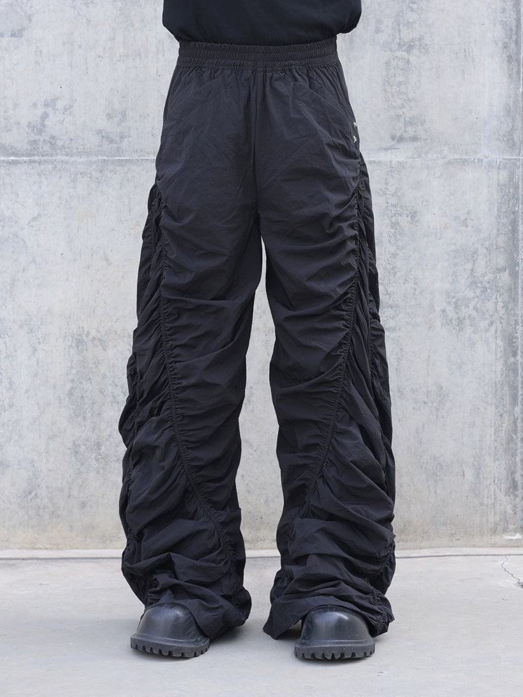Pleated Spiral Loose Pants Black