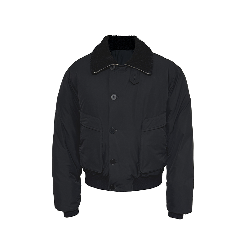 Fur Collar Slip Pocket Buttoned Down Jacket