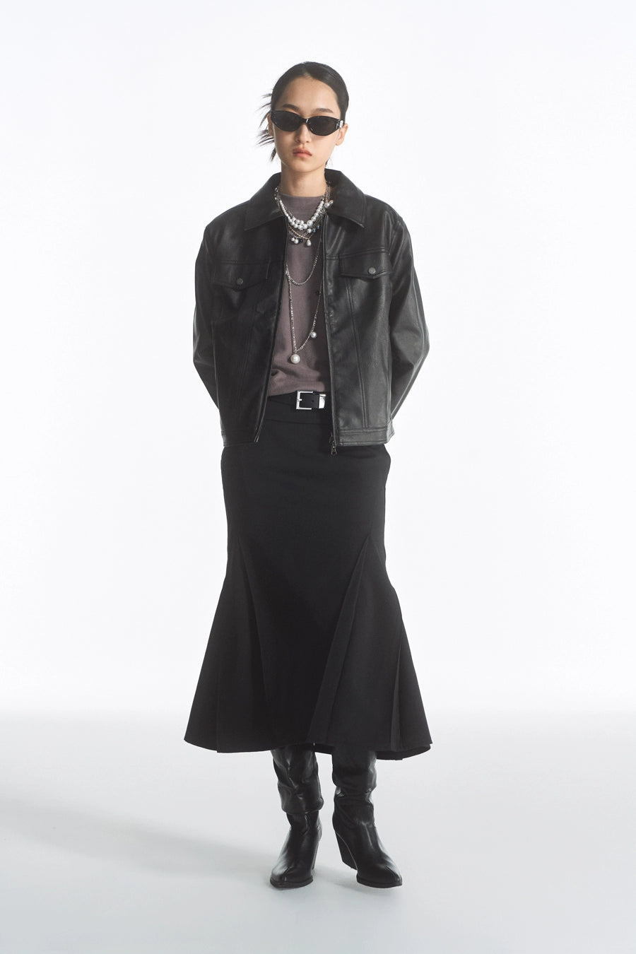 Cropped Double Zipper Leather Jacket