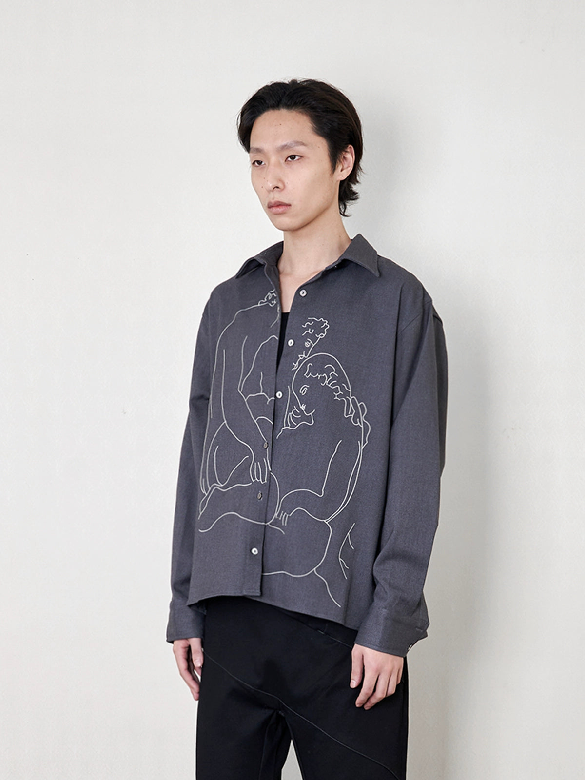 "embrace" wool Tencel embroidery shirt