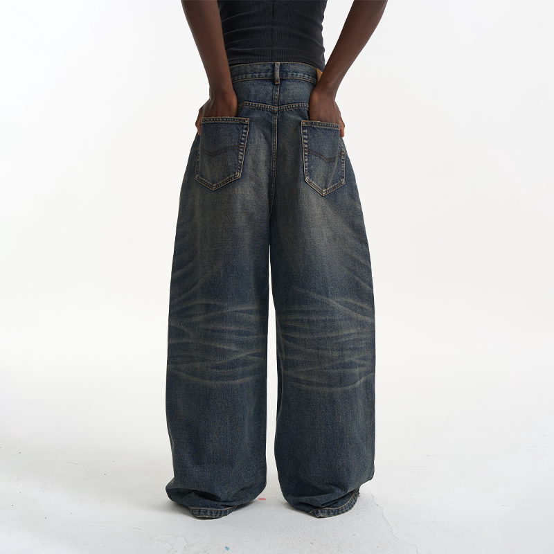 'Ace Pants' pinch pleated washed baggy jeans