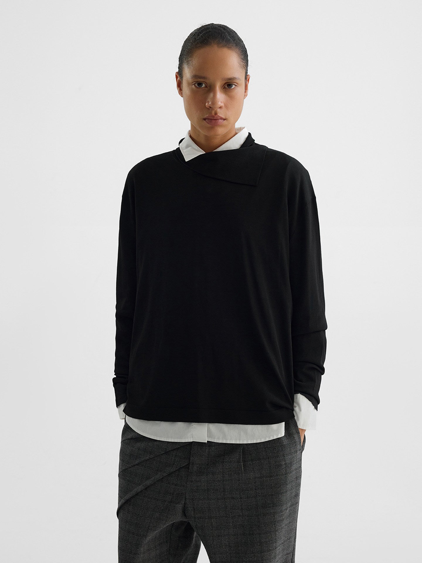 Black Silk Long Sleeve T-Shirt