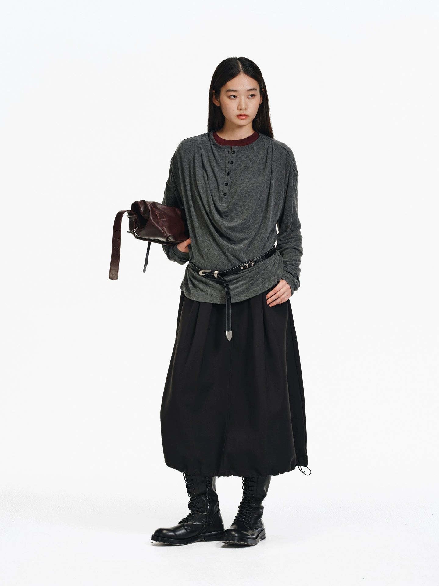 3D Pleats Draped Long Sleeve T-shirt