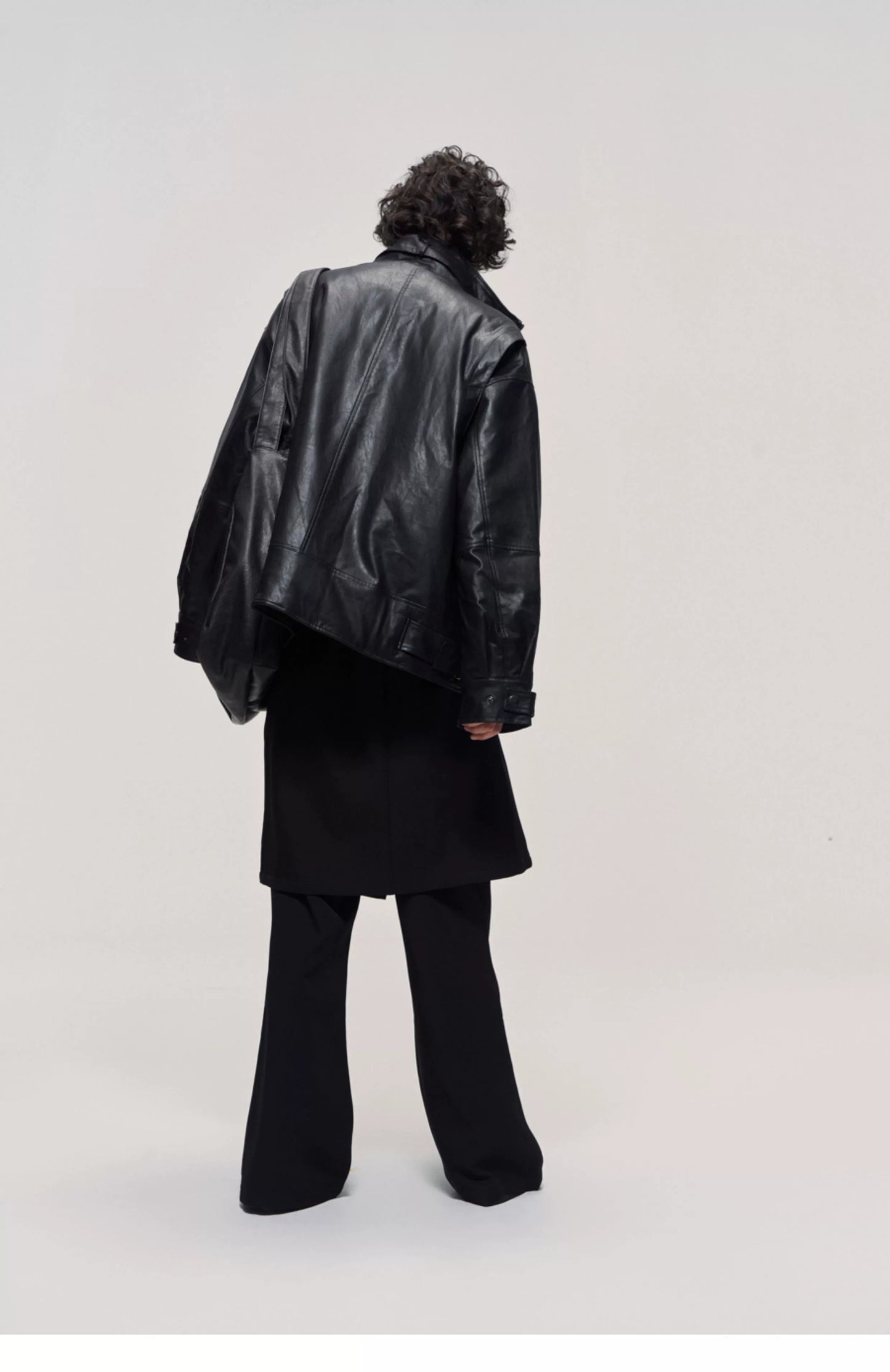 Washed Stand-Collar Leather Jacket