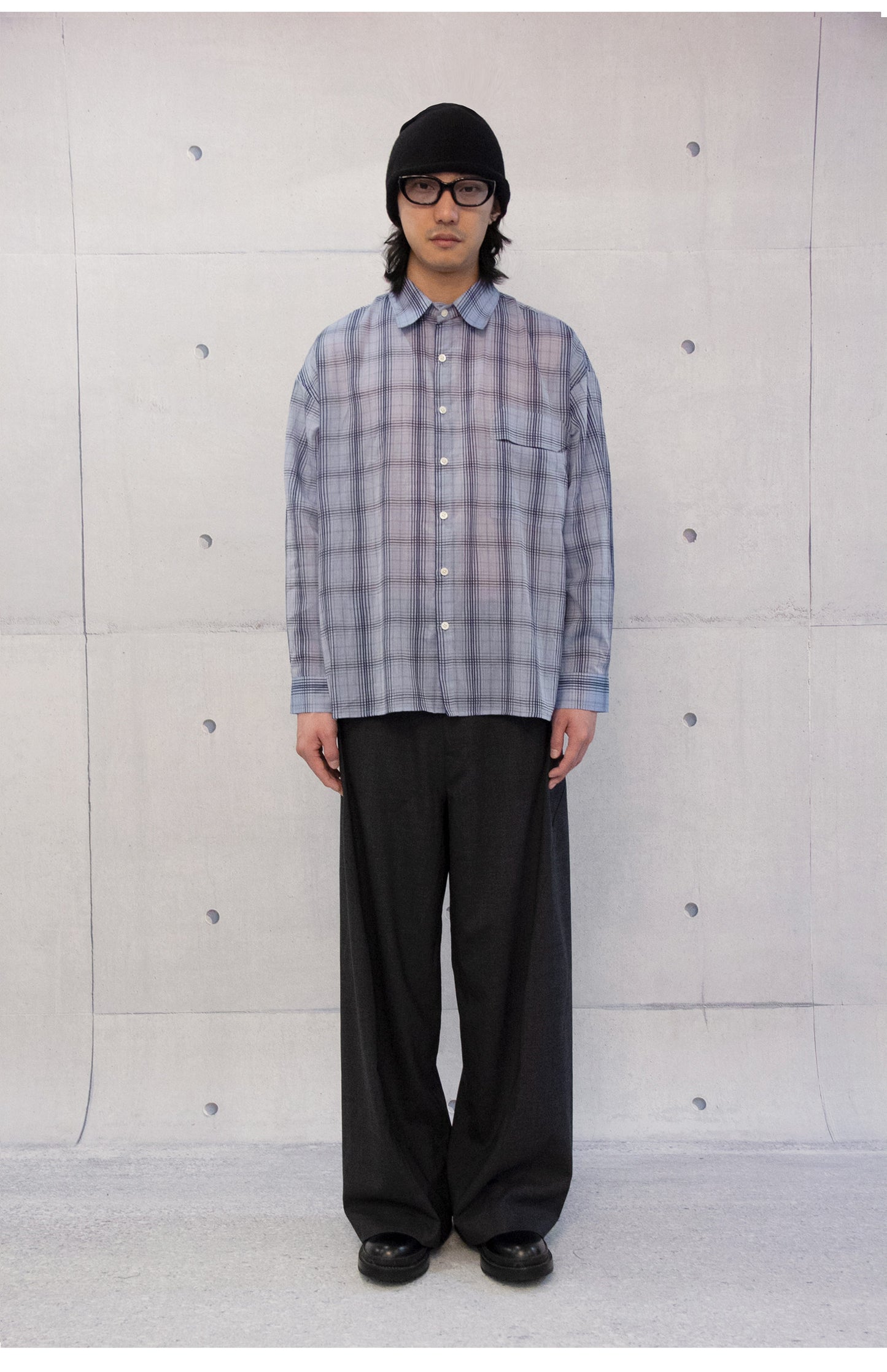 Plaid cut pocket long sleeve shirt