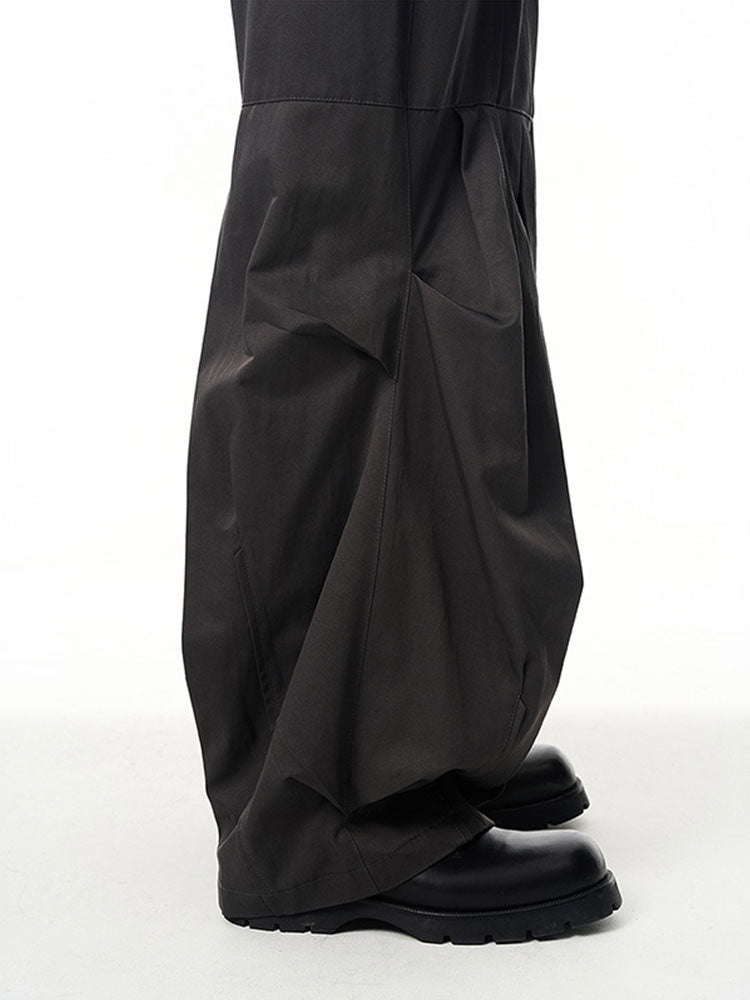 Cotton multi-directional pleated loose leg mop slacks