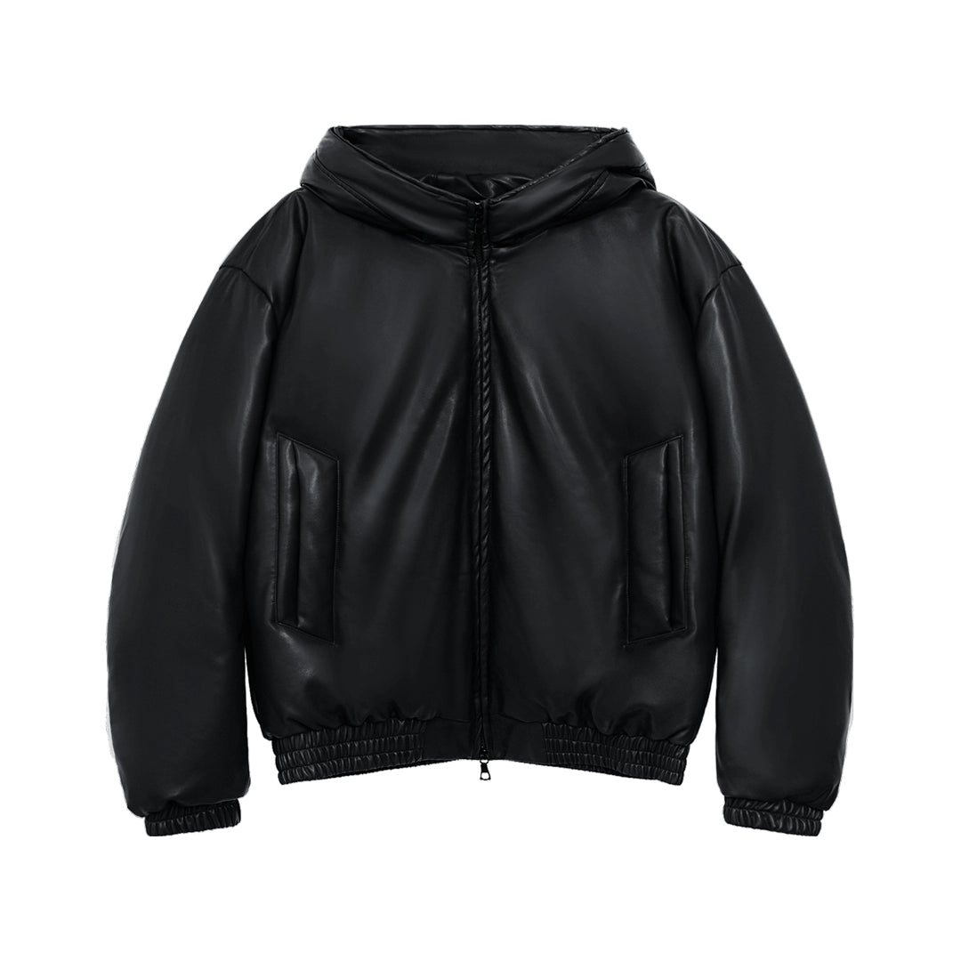 Twisted Wire Hooded Leather Puffer Jacket