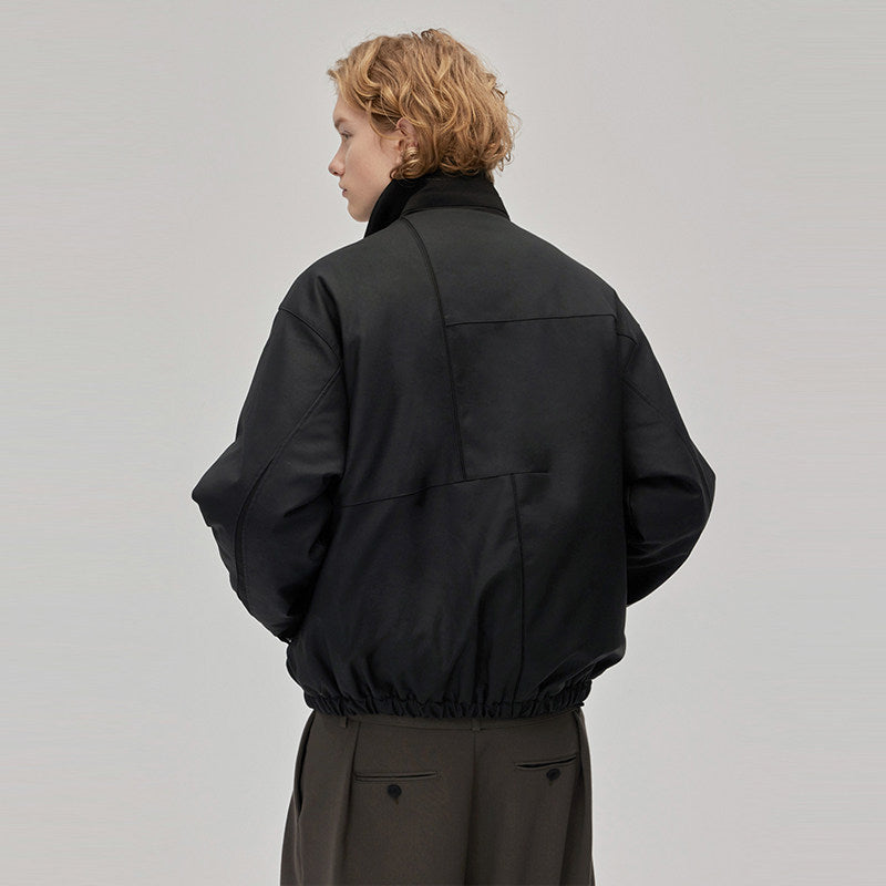 Leather stitched lapel jacket