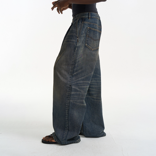 'Ace Pants' pinch pleated washed baggy jeans