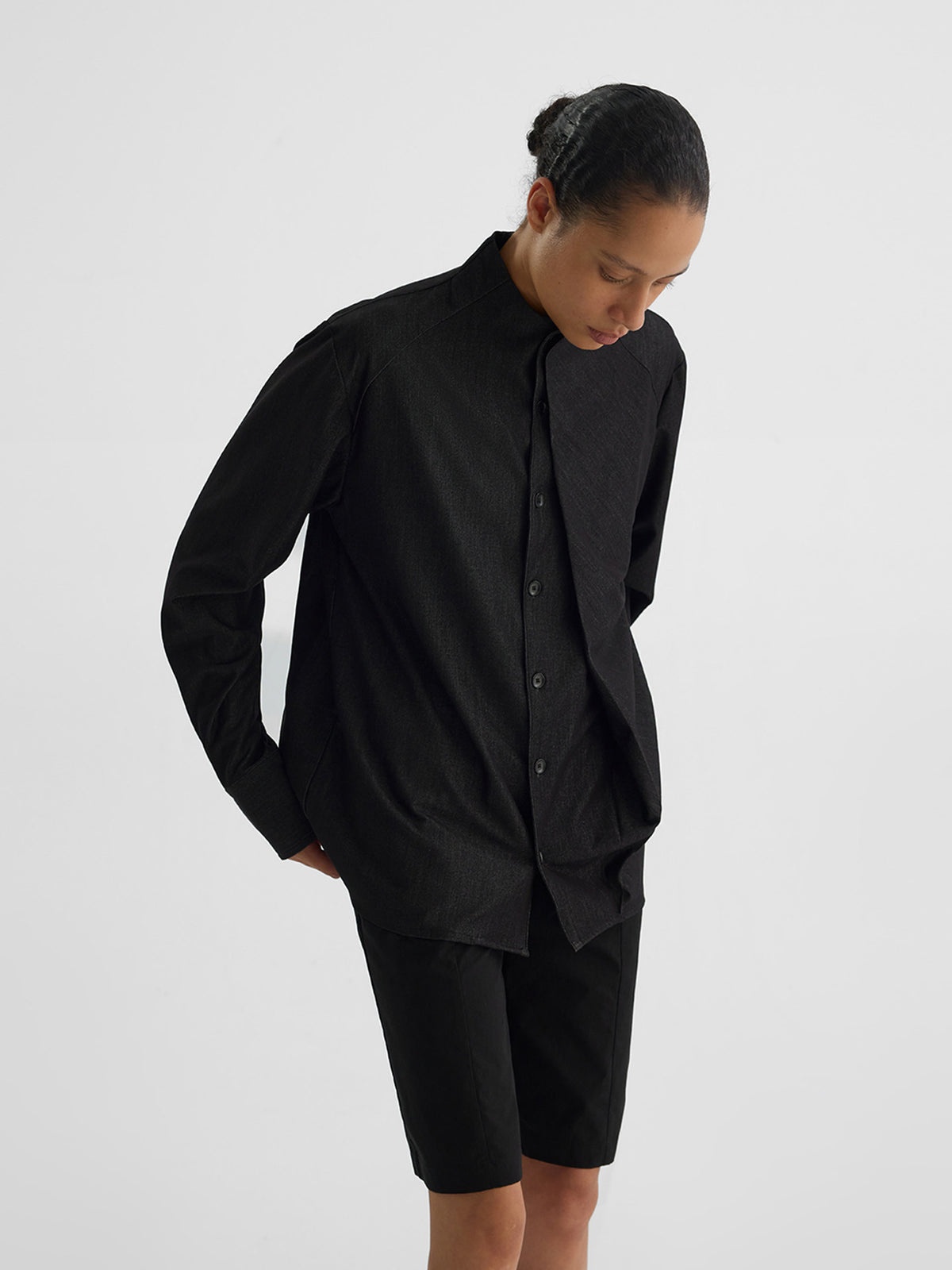 Collarless long-sleeve shirt