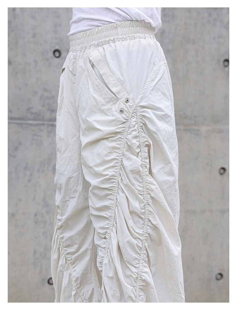 Pleated Spiral Loose Pants White