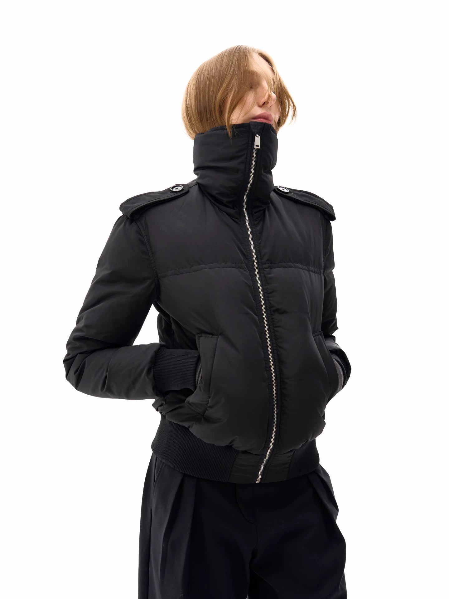 Scarf Collar Zipper Duck Down Jacket