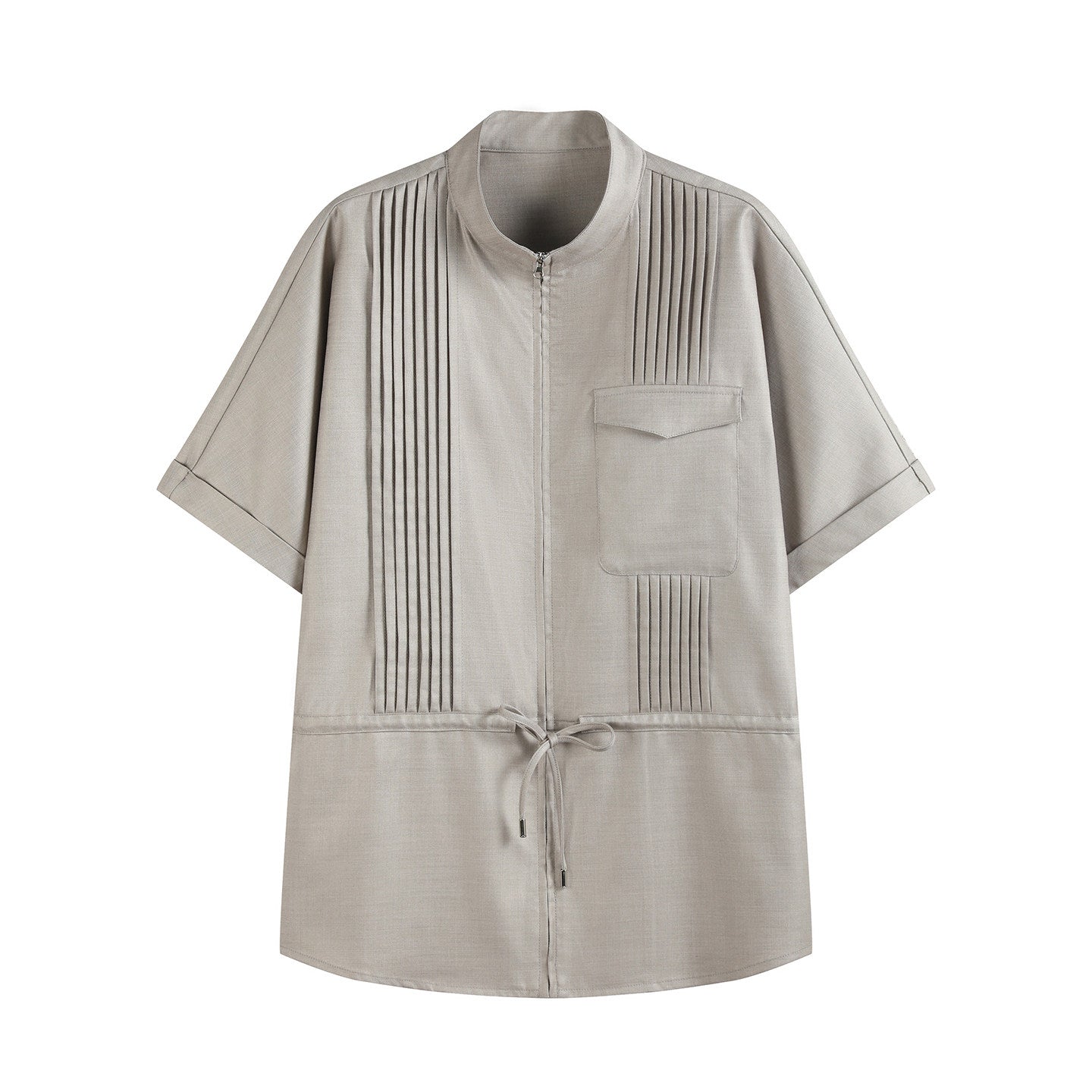Gritty pleated zip short-sleeved shirt