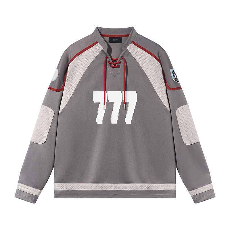 "777" two-tone drawstring ice hockey long sleeve T-shirt