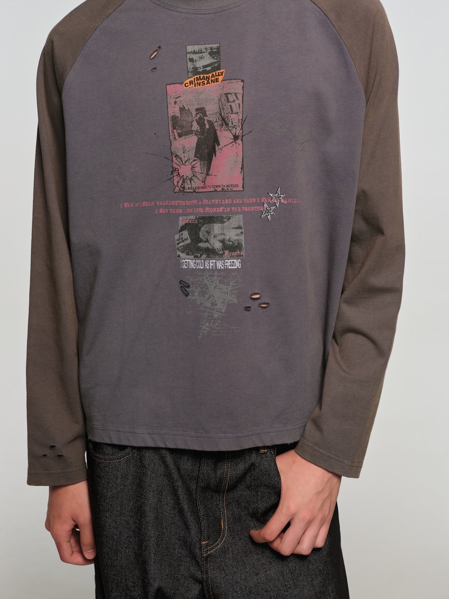 BETRAYAL* distressed wash long sleeve t-shirt