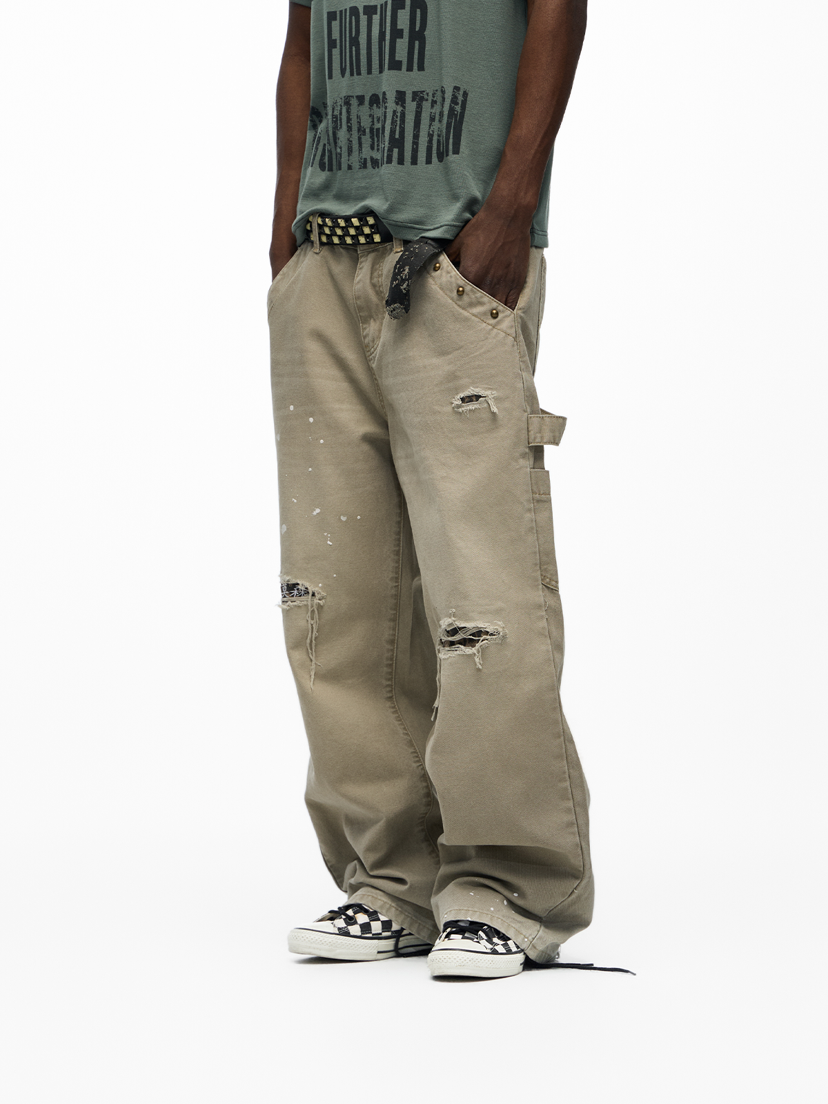 faded studs cargo jeans