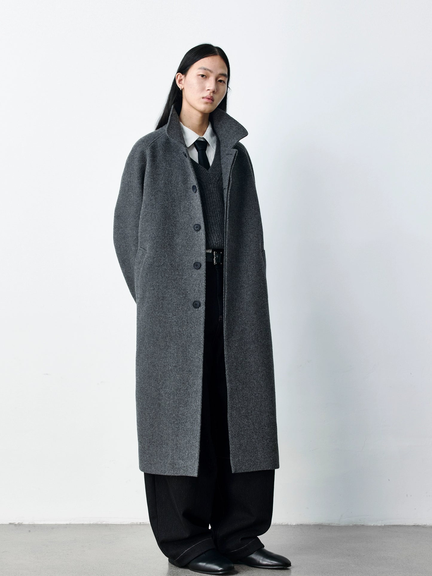 Herringbone Wool Long Coat