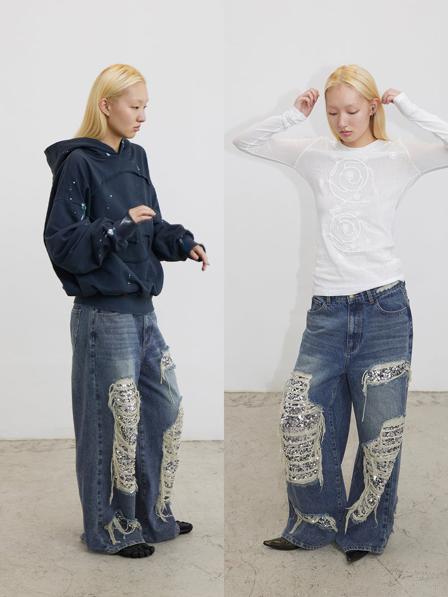 Ripped Primary wash Glitter jeans