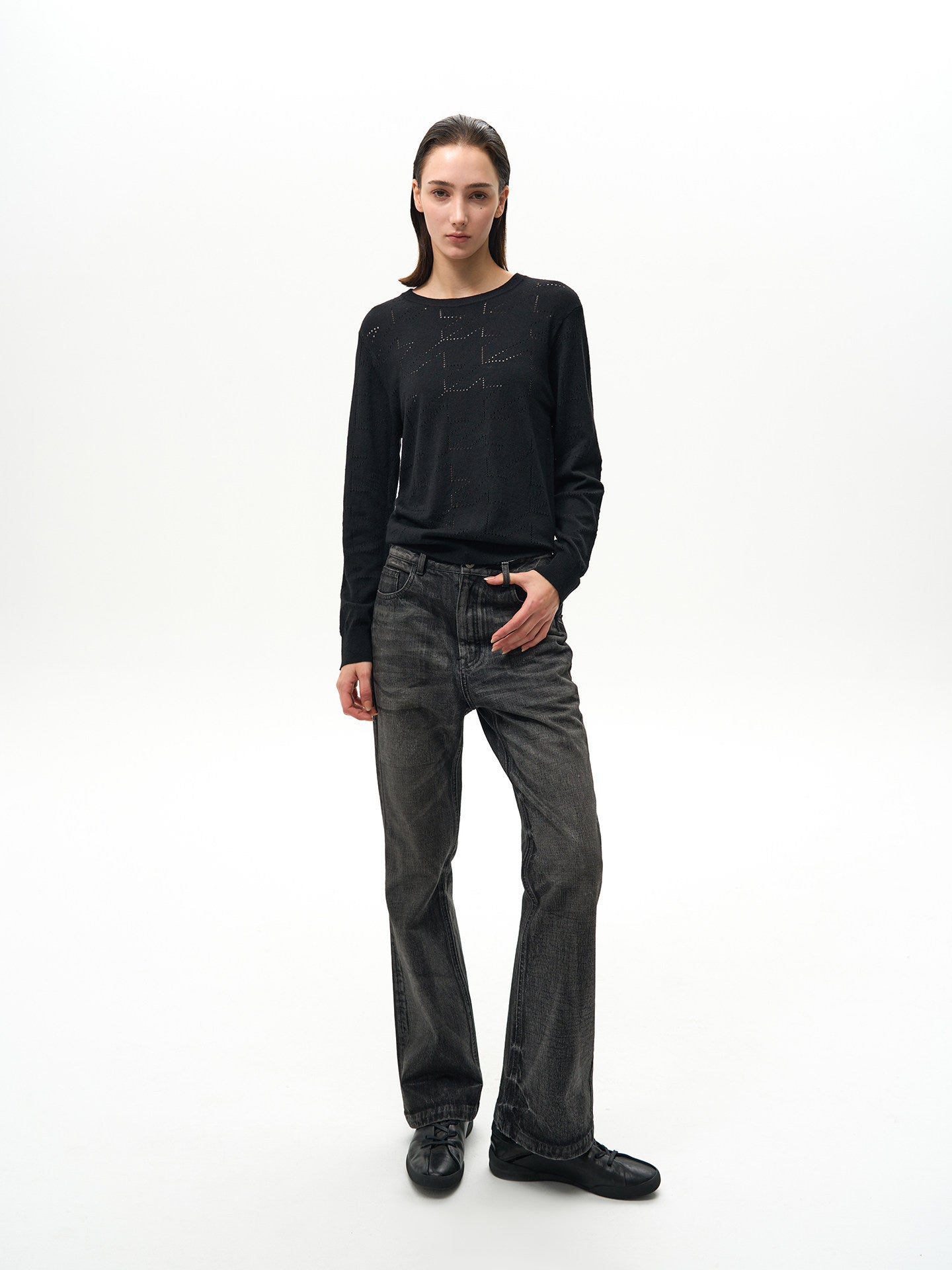 Ebony Black Cut-out Slim Long-Sleeved Sweater