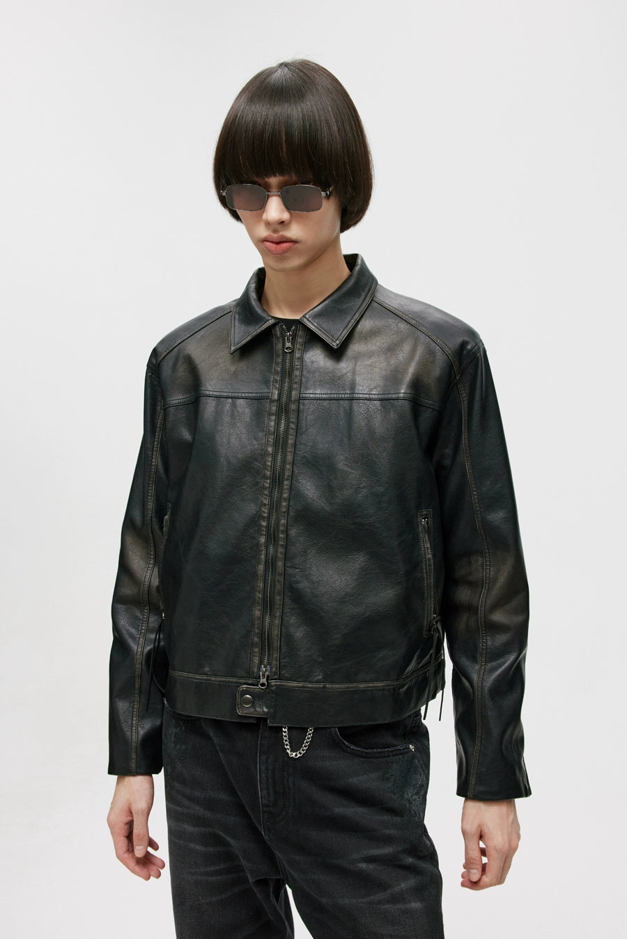 Hand Rubbed Boxy PU Leather Jacket