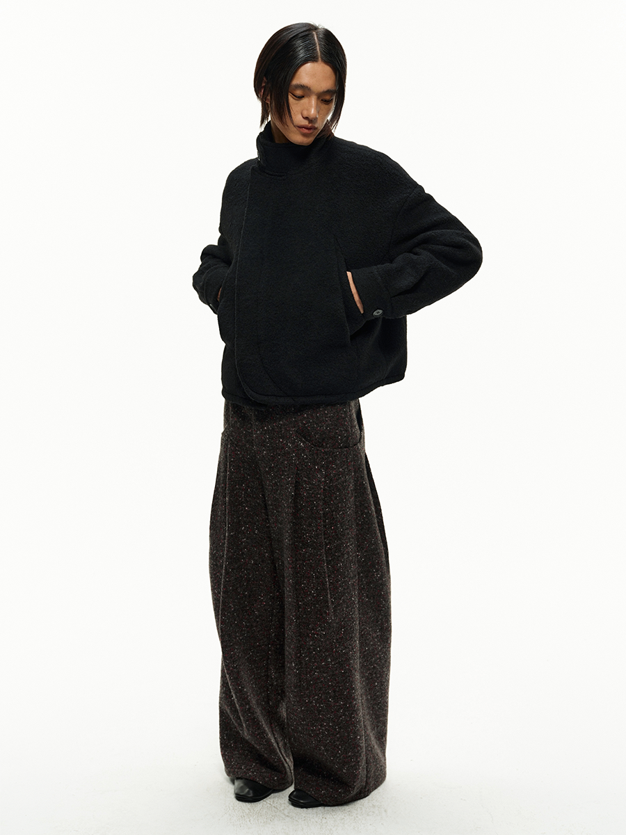 Double-pleated tweed trouser