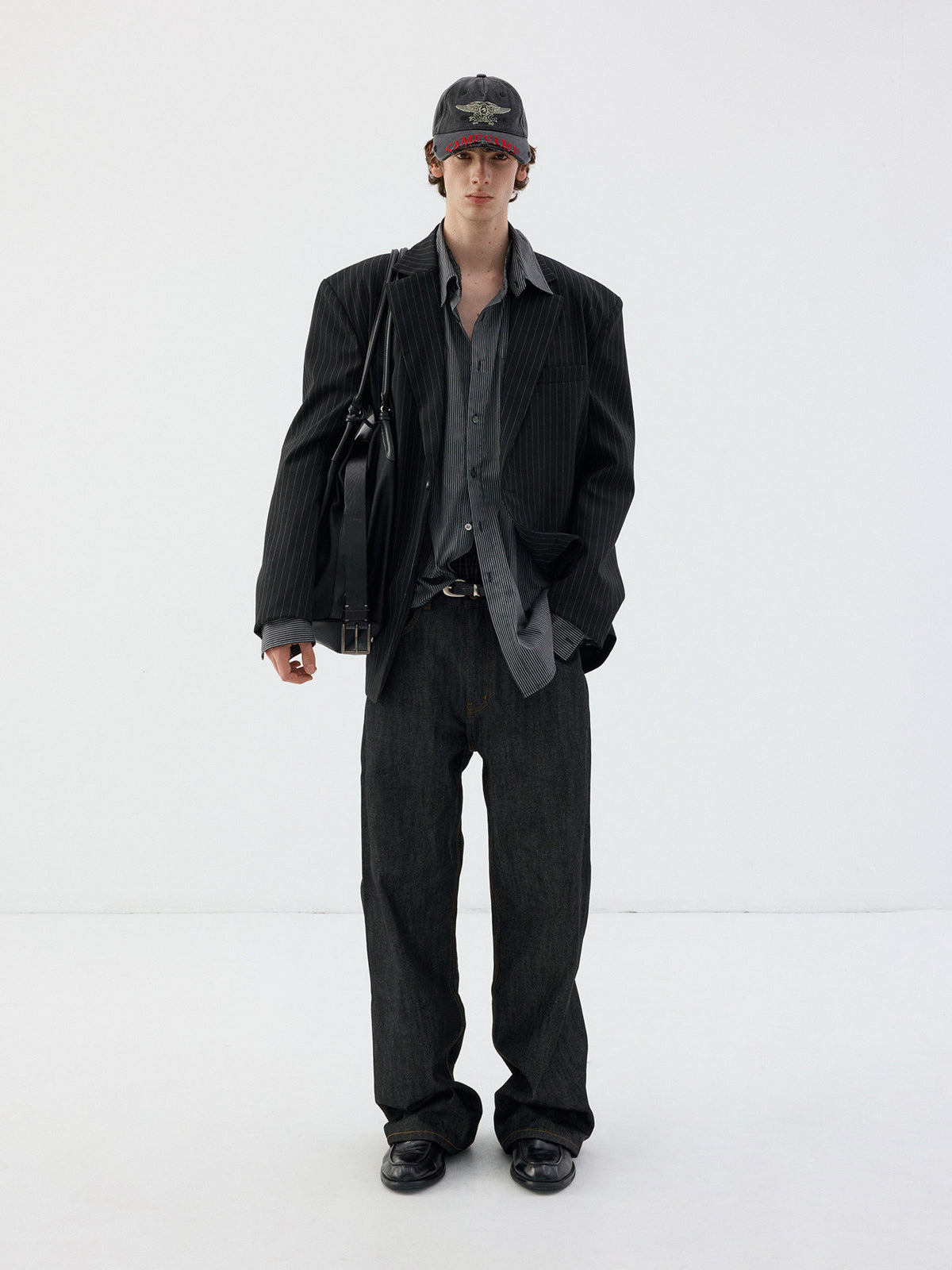 Pinstripe structured long-sleeve shirt