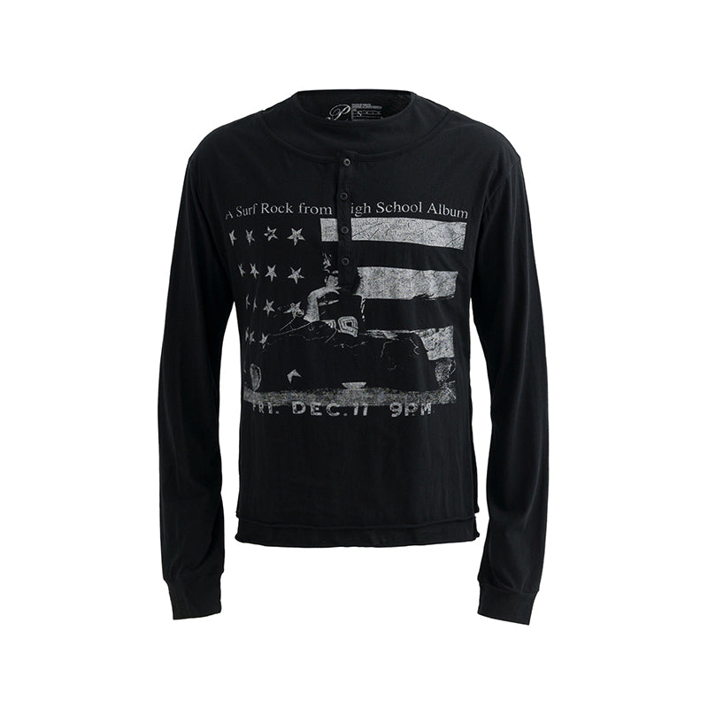 Button Collar Fake layered Star Chess Long Sleeve t-shirt