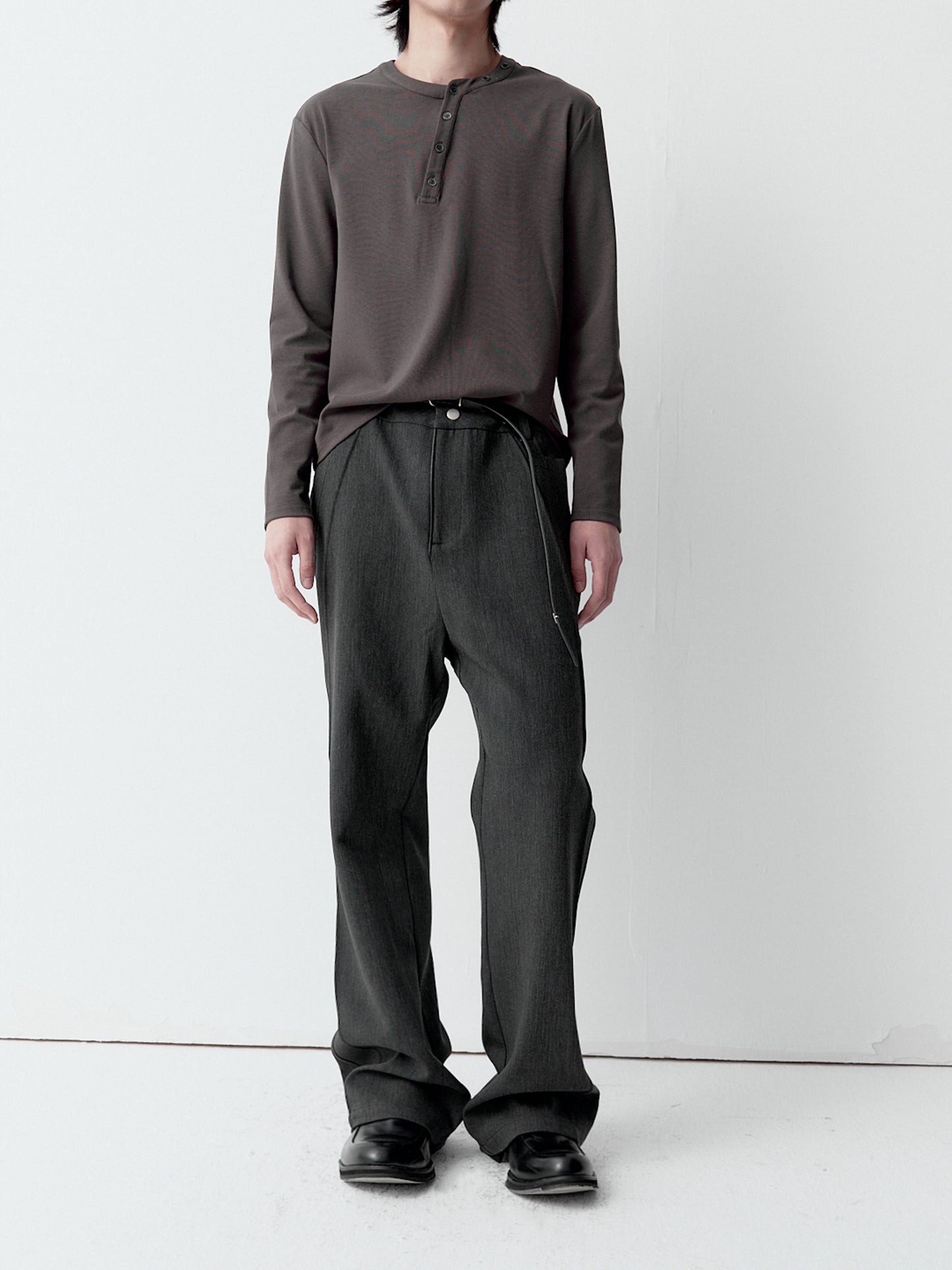 Structure leather patchwork trousers