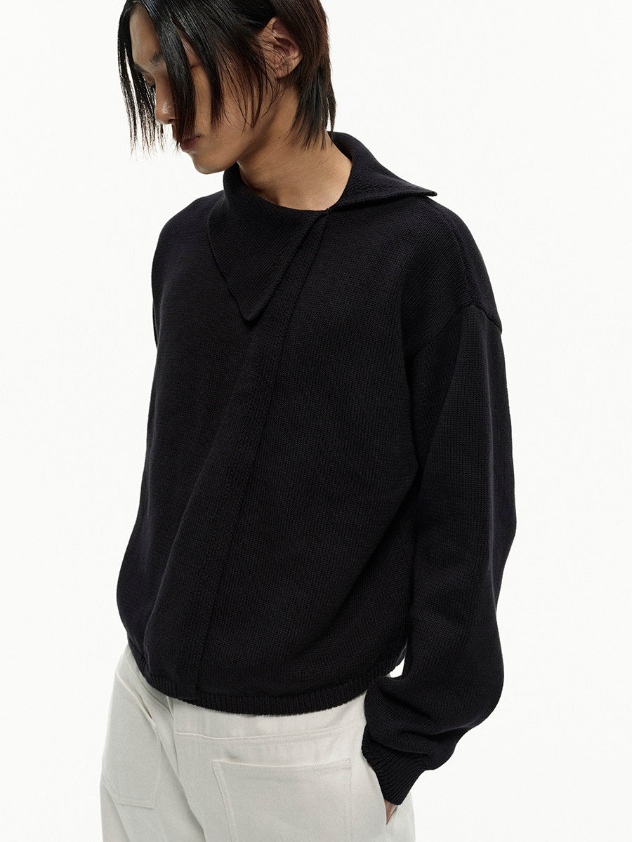 Cross-Collar Wool Sweater