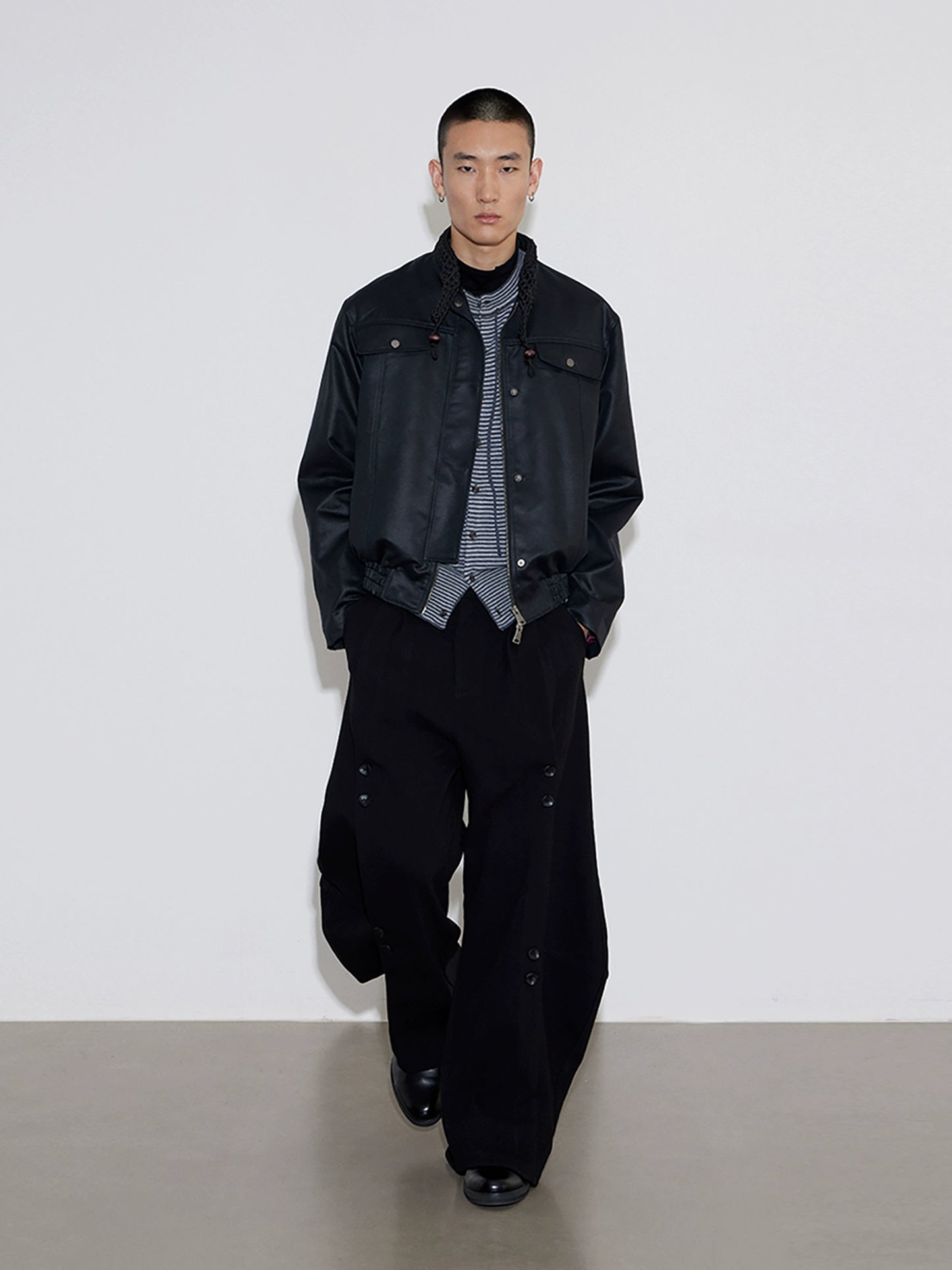 Knitted Collar Woven Collar Leather Jacket