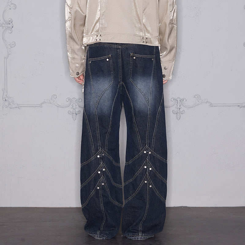 Retro Wash Deconstructed straight stud Jeans