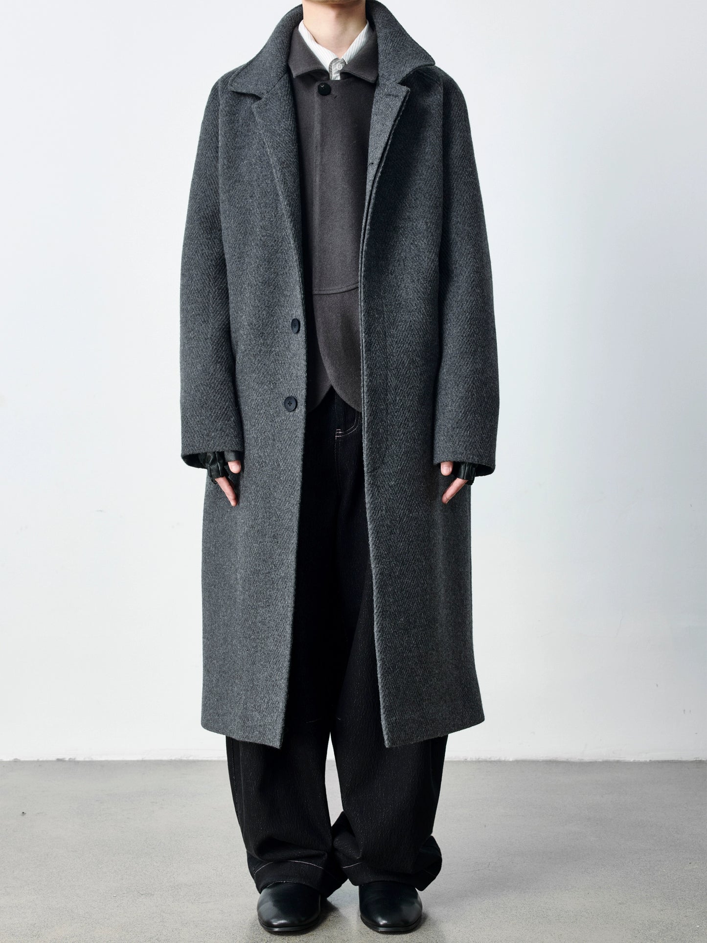 Herringbone Wool Long Coat